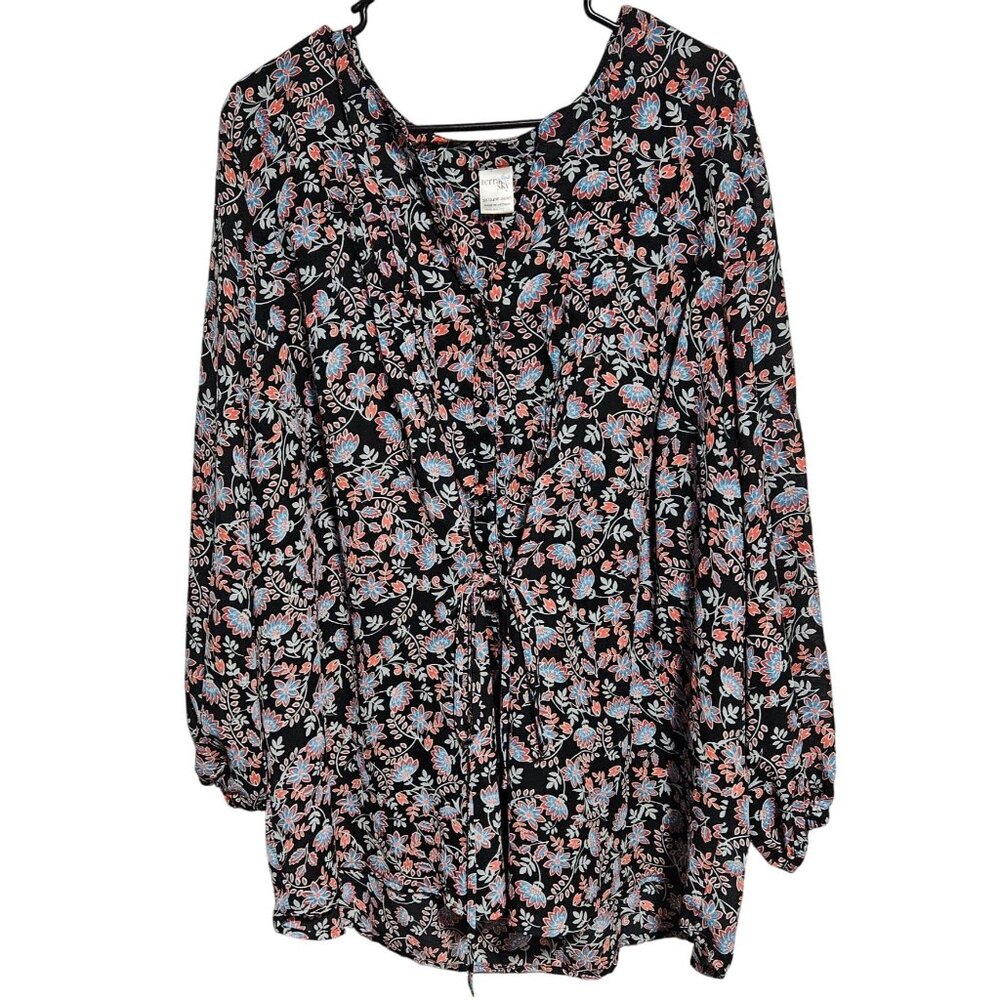 Terra & Sky Floral Print Blouse Womens Plus Size 3X Top Long Sleeve Pink Blue